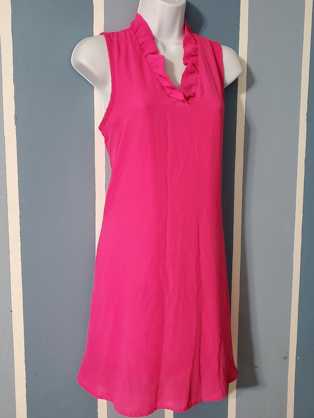 Sleeveless Ruffled V-Neck Mini Dress in Bright Pink